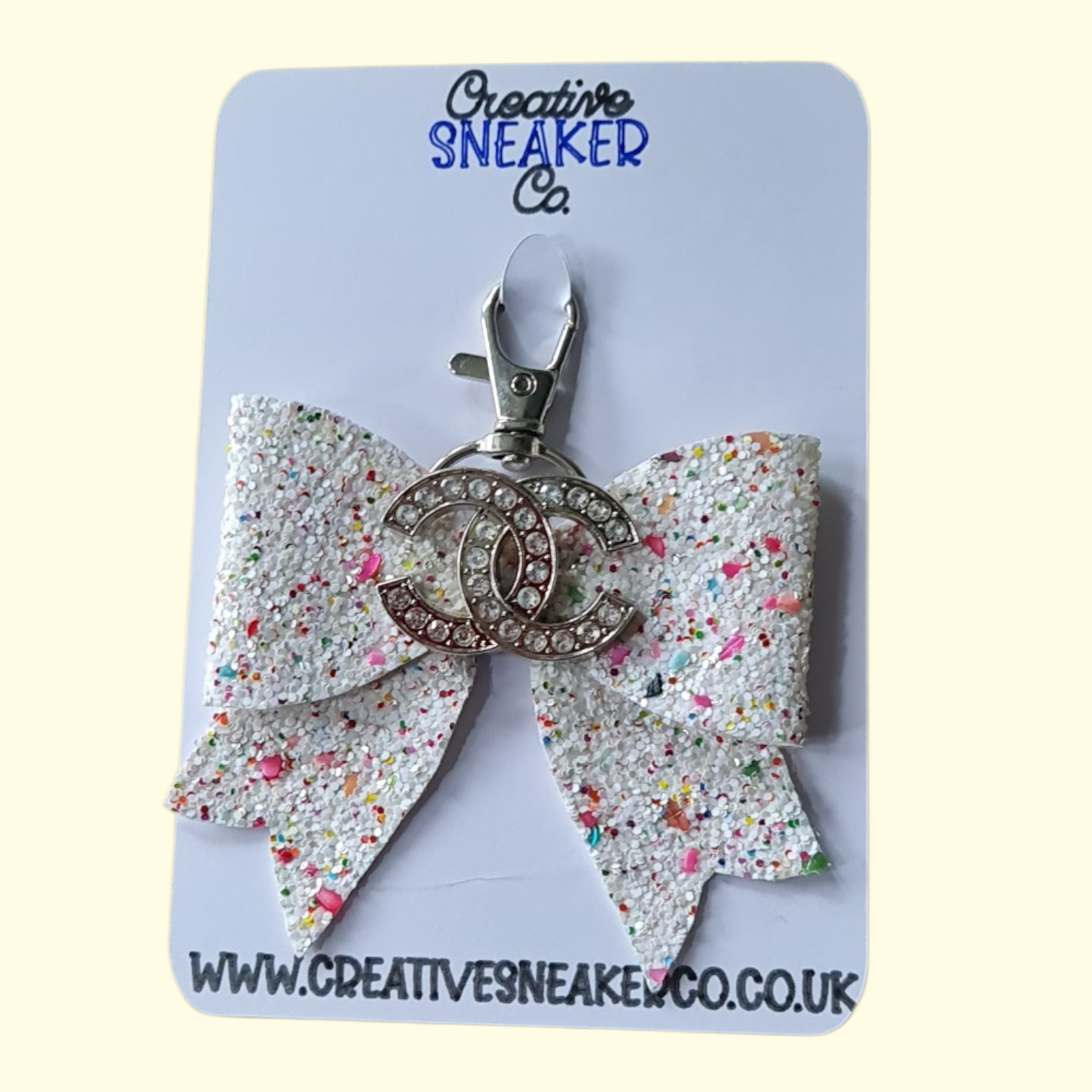 White Glitter Silver Chanel Bag Charm