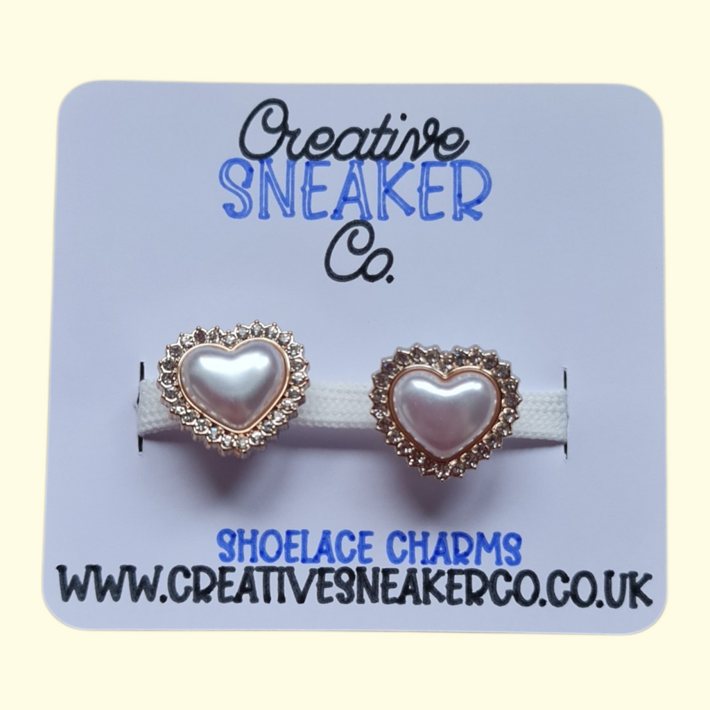 Gold Bling Pearl Heart Shoelace Charms