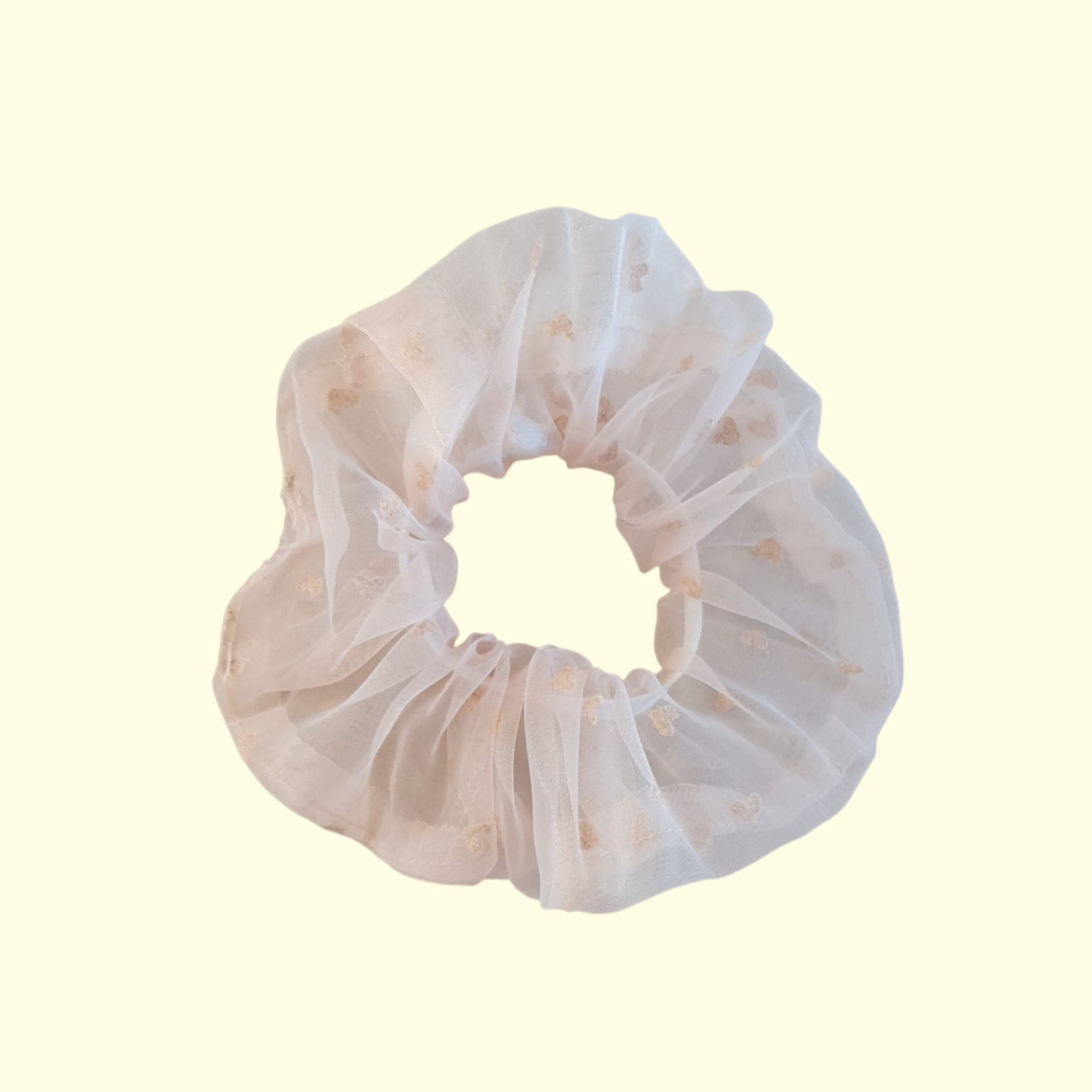 Puff Heart Cream Hair Scrunchie