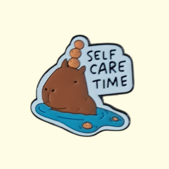 Capybara Self Care Pin Badge