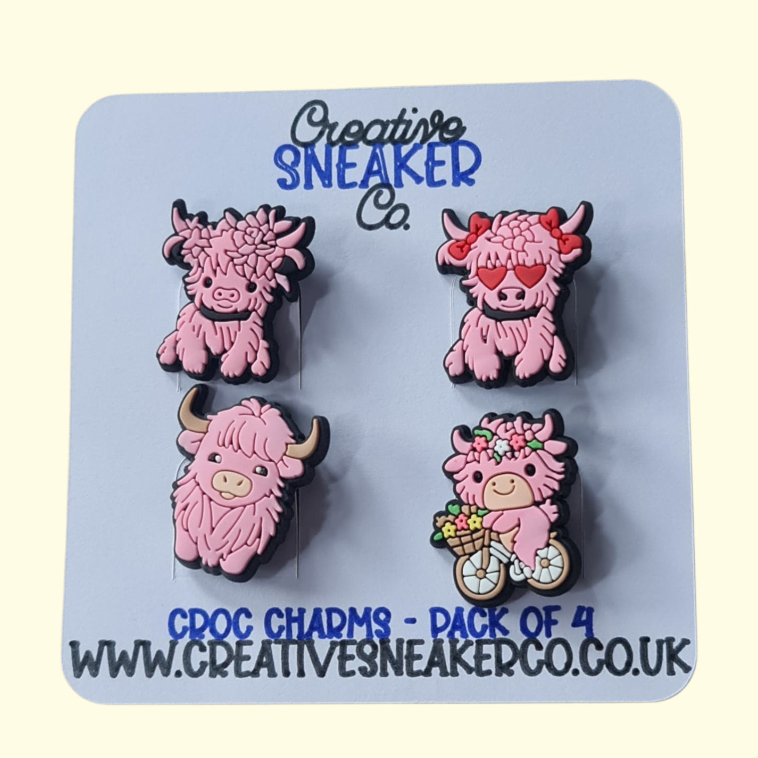 Highland Cows Pink Crocs Charms x4