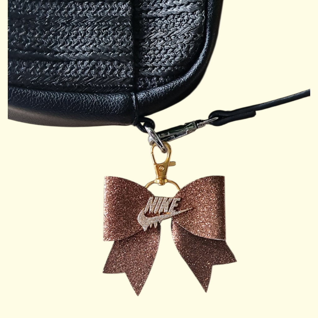 Brown Glitter Gold Nike Swoosh Bag Charm