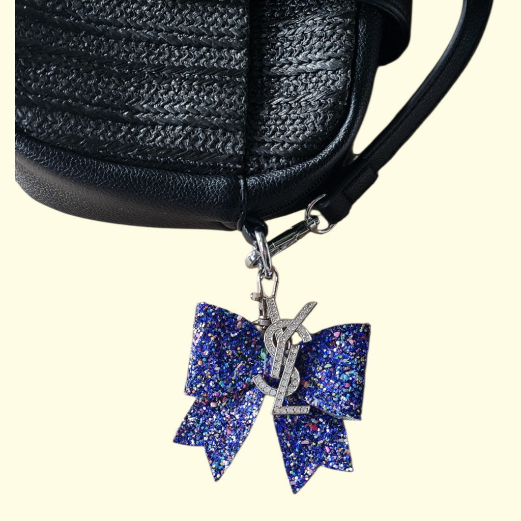 Navy Blue Glitter Silver YSL Bag Charm