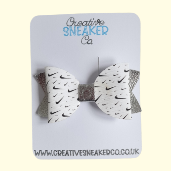Swoosh Silver Glitter Hair Bow