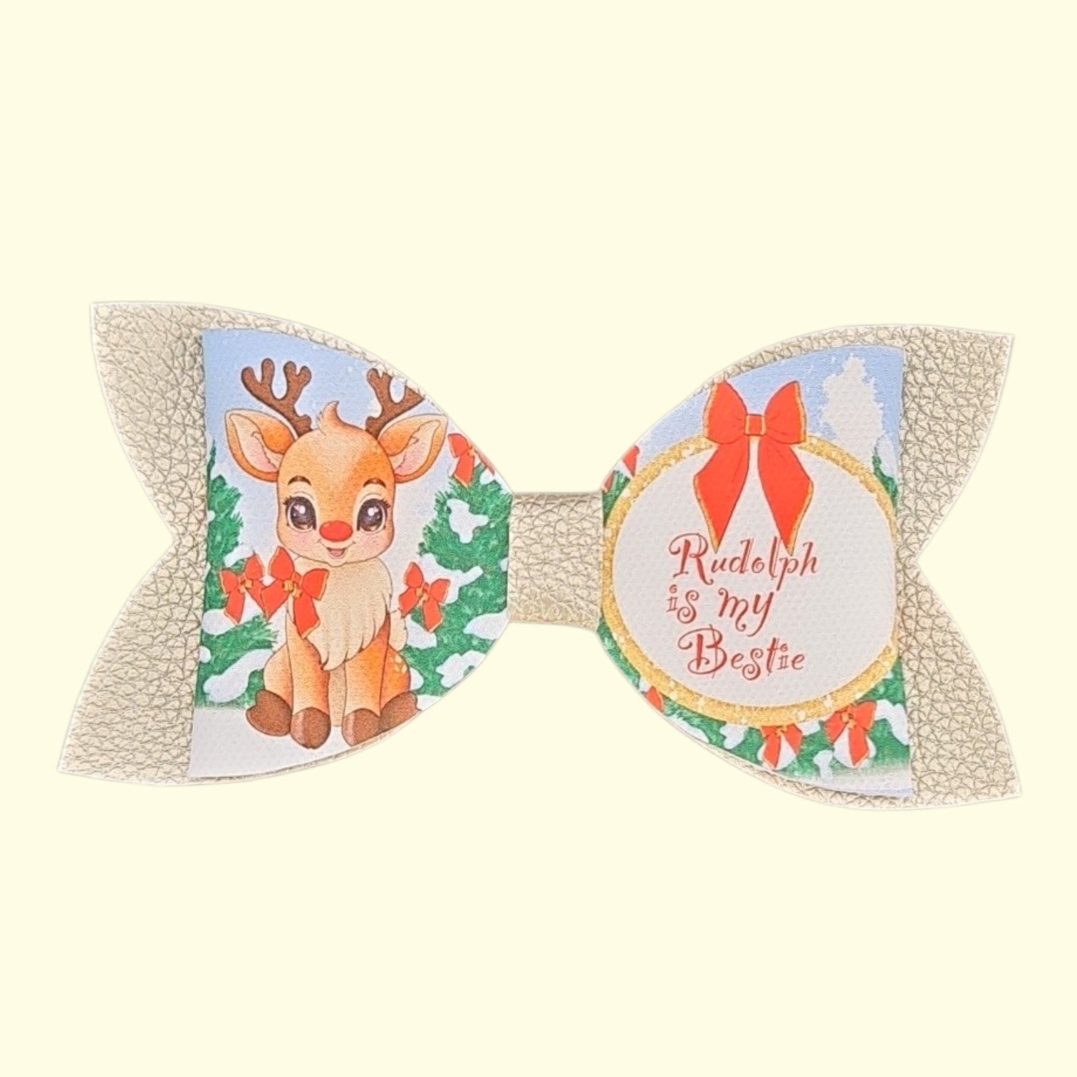 Gold Reindeer Rudolph Is My Bestie Standard Hair Bow