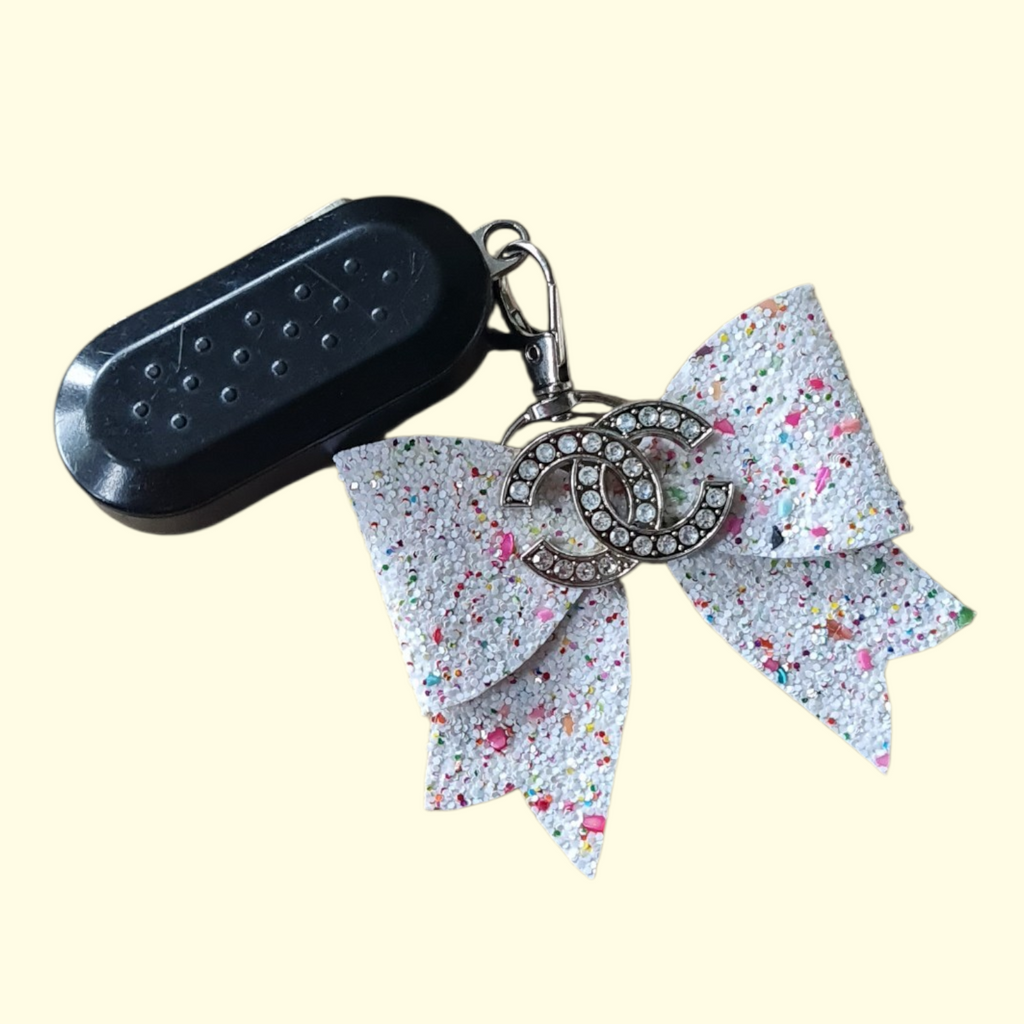 White Glitter Silver Chanel Bag Charm