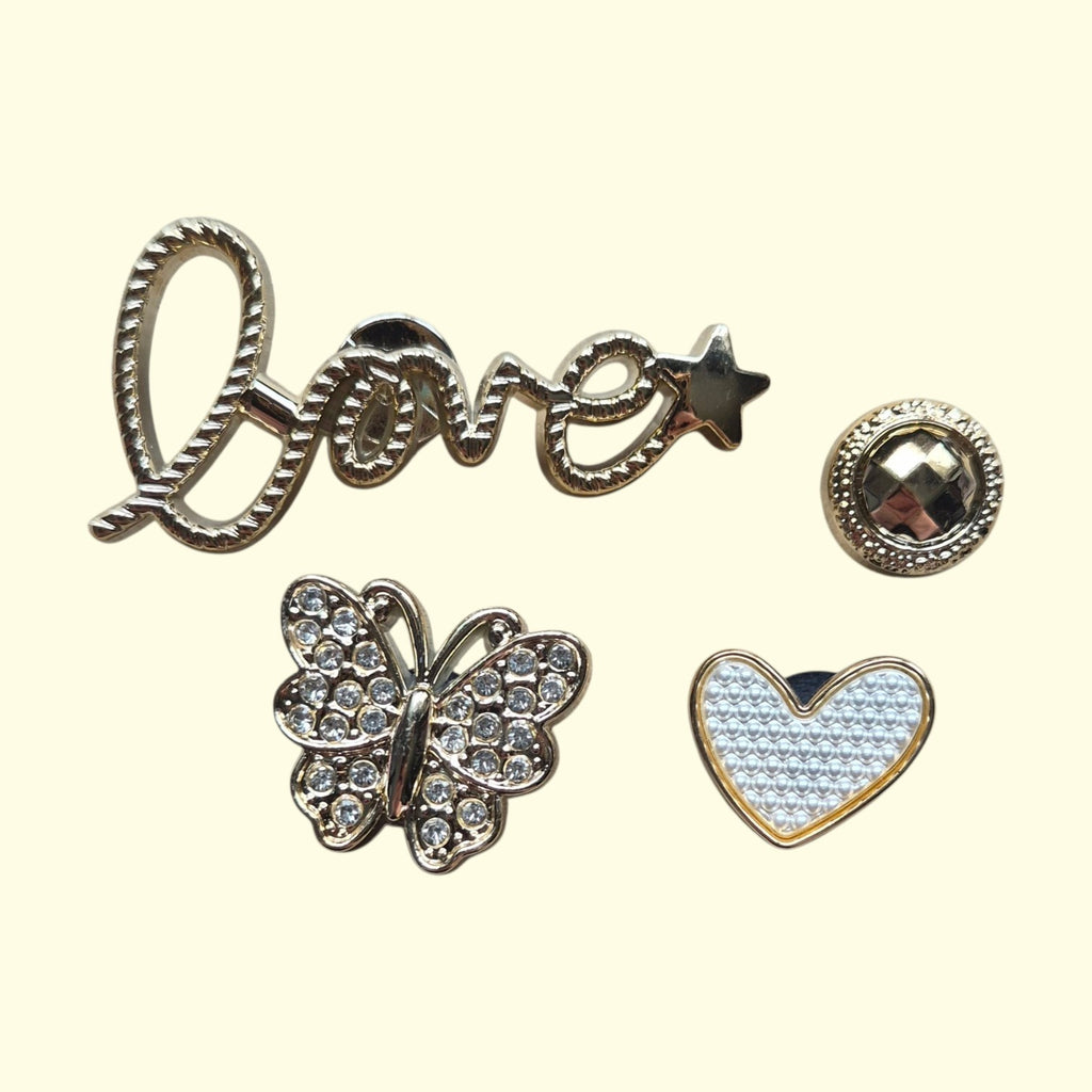 Gold Bling Love Crocs Charms x4