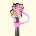 Highland Cow Pink Bike Straw Topper