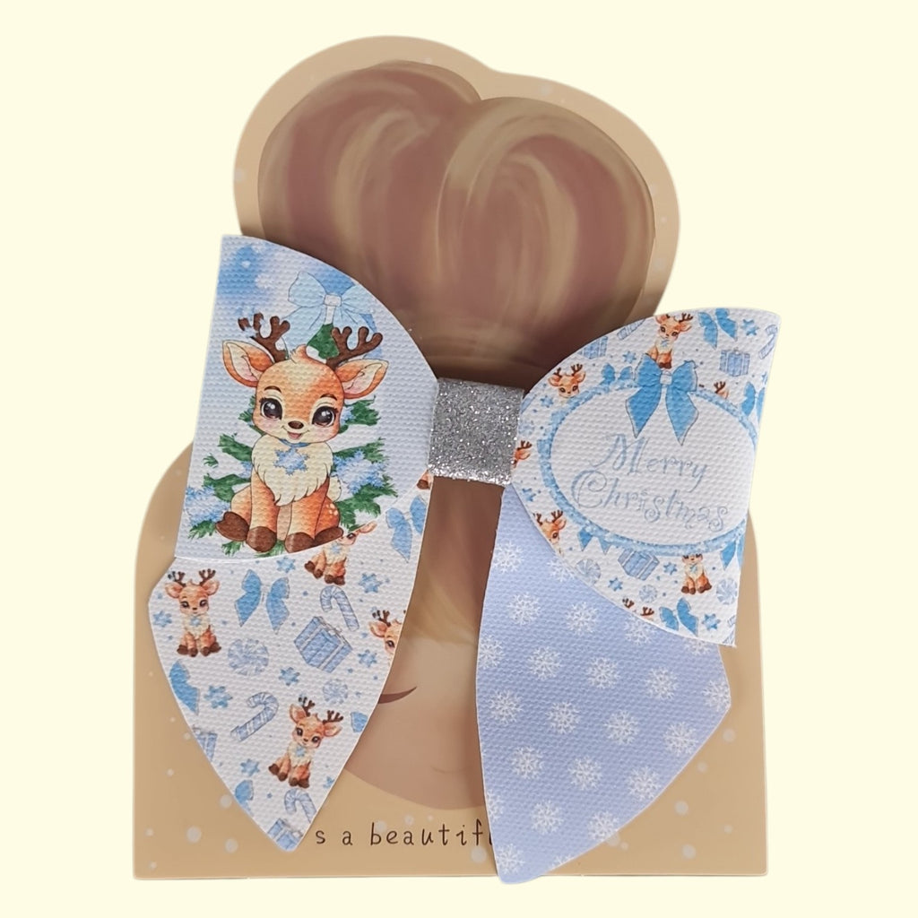 Blue Reindeer Sailor Hair Bow