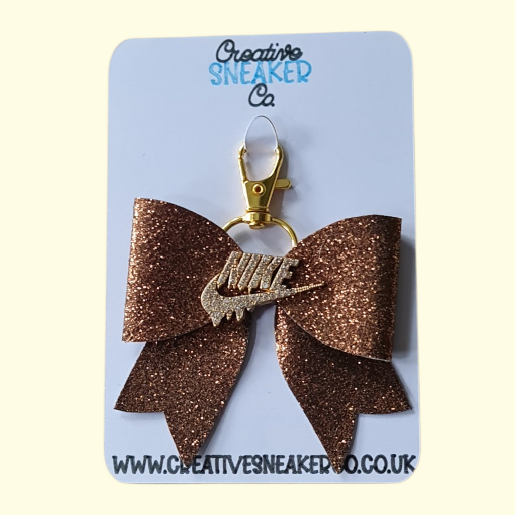 Brown Glitter Gold Nike Swoosh Bag Charm