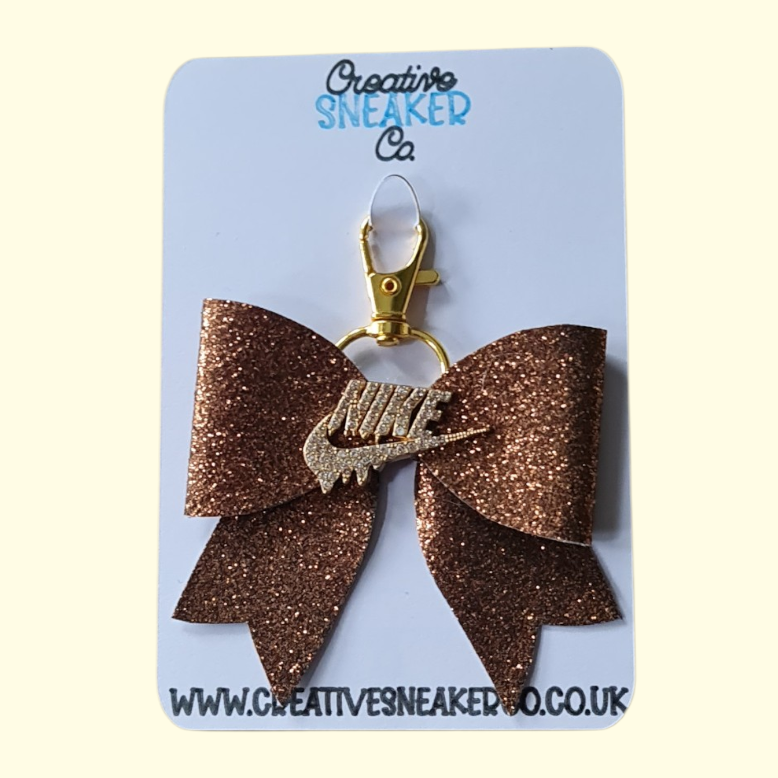 Brown Glitter Gold Nike Swoosh Bag Charm