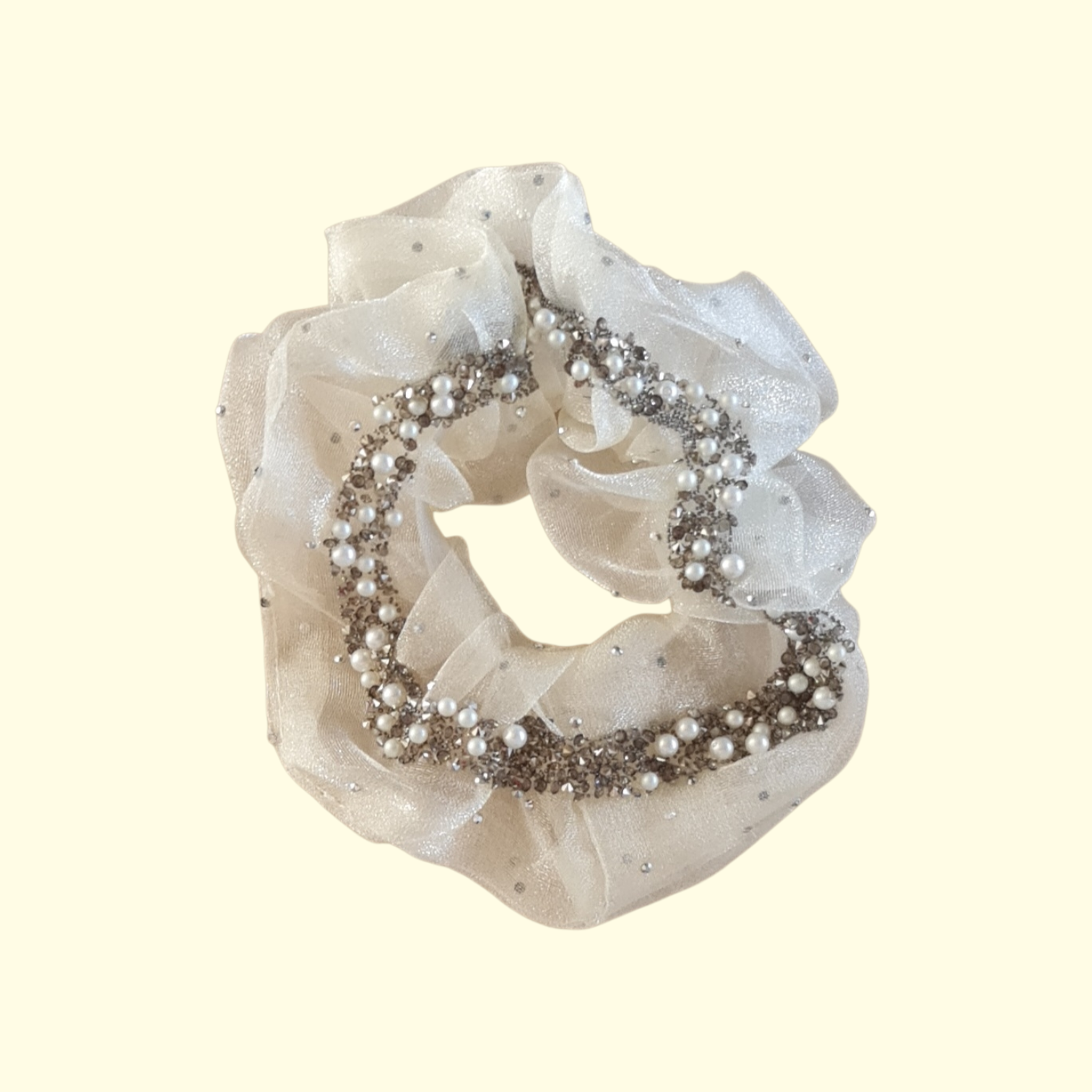 Bling Cream Hair Scrunchie