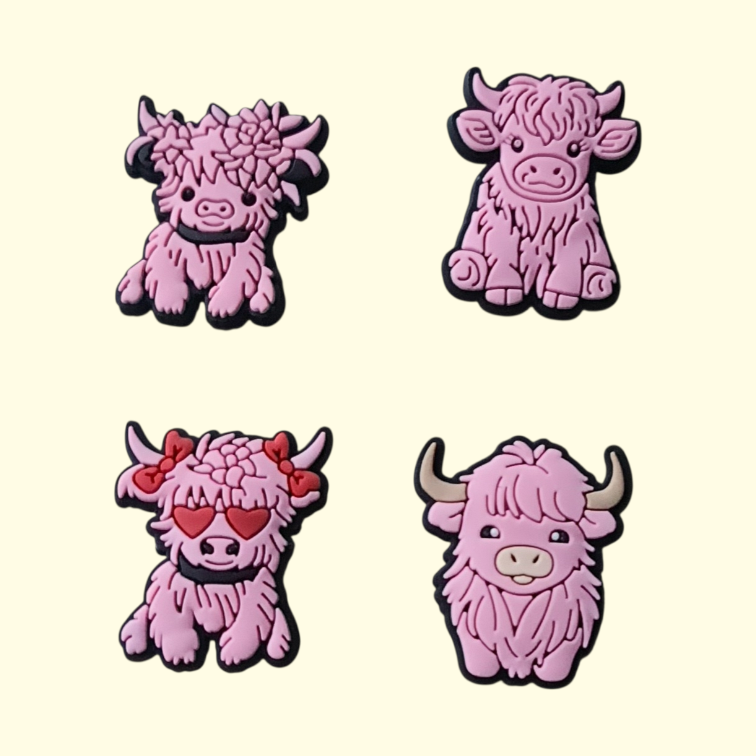 Highland Cows Pink Crocs Charms x4