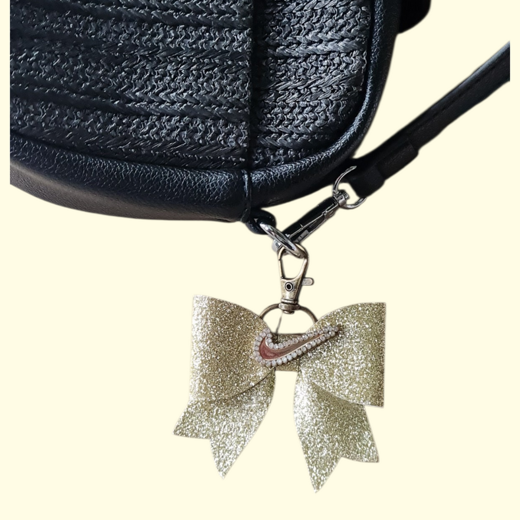 Soft Gold Glitter Gold Swoosh Bag Charm