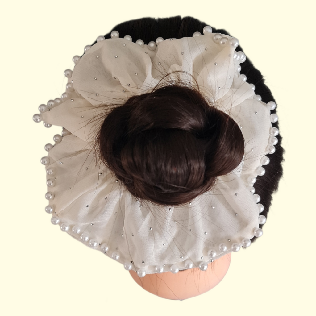 Puff Pearl White Hair Scrunchie
