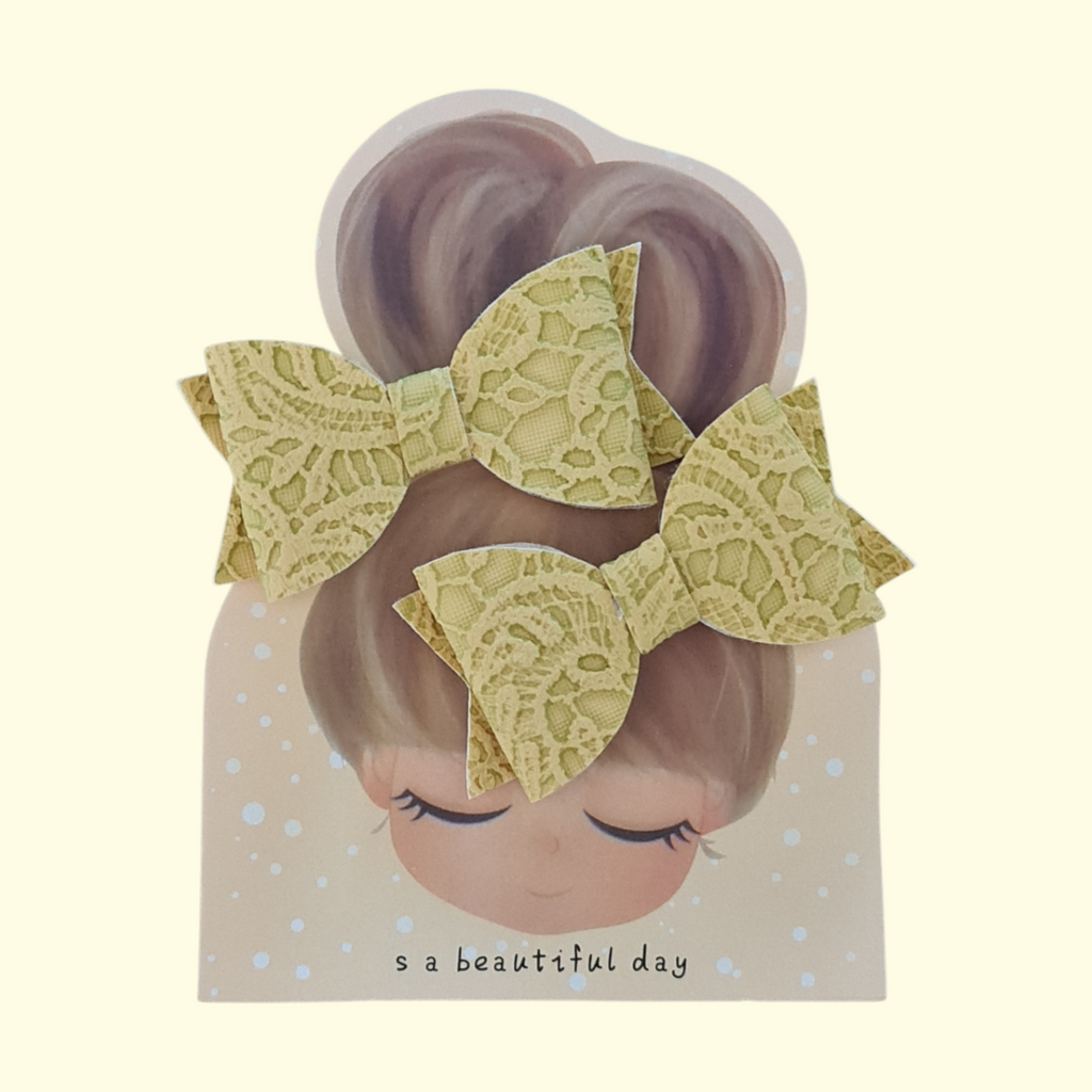 Lace Yellow Hair Bow x2