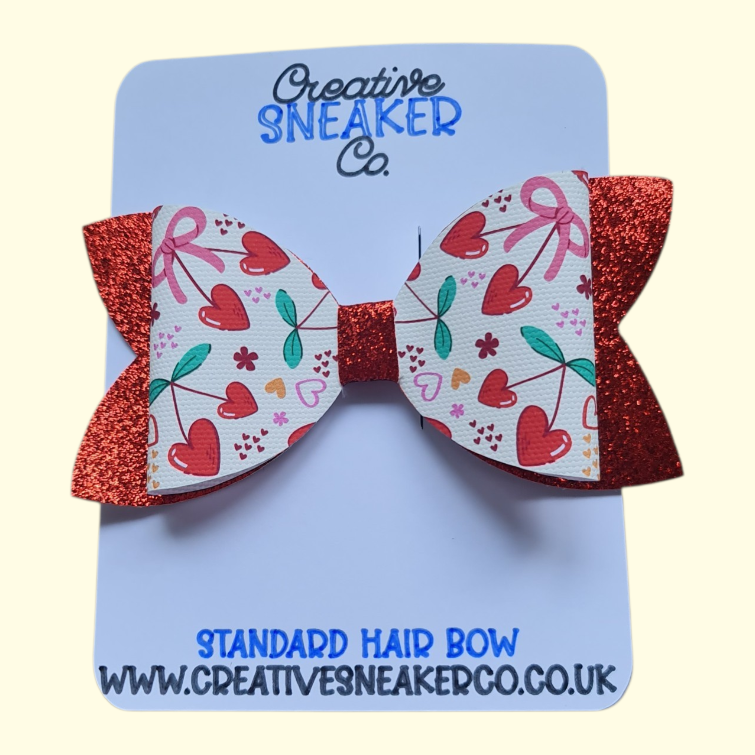 Cherry Heart Standard Hair Bow