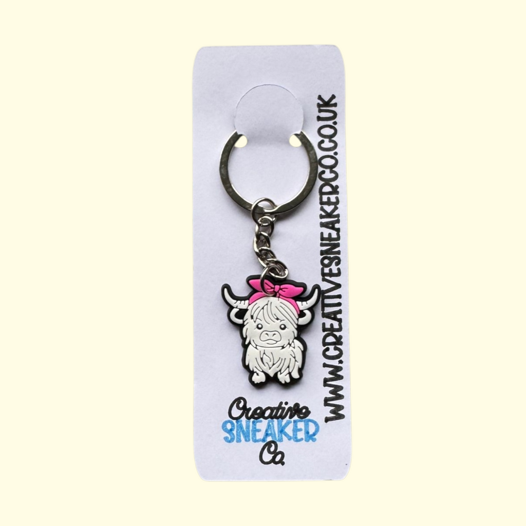 Highland Cow White Bow Standing Keyring