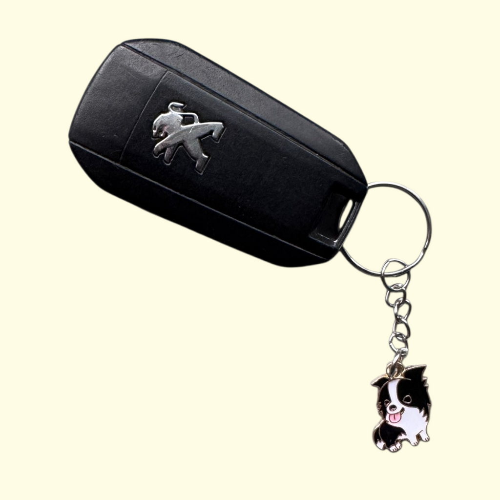 Dog Black and White Keyring