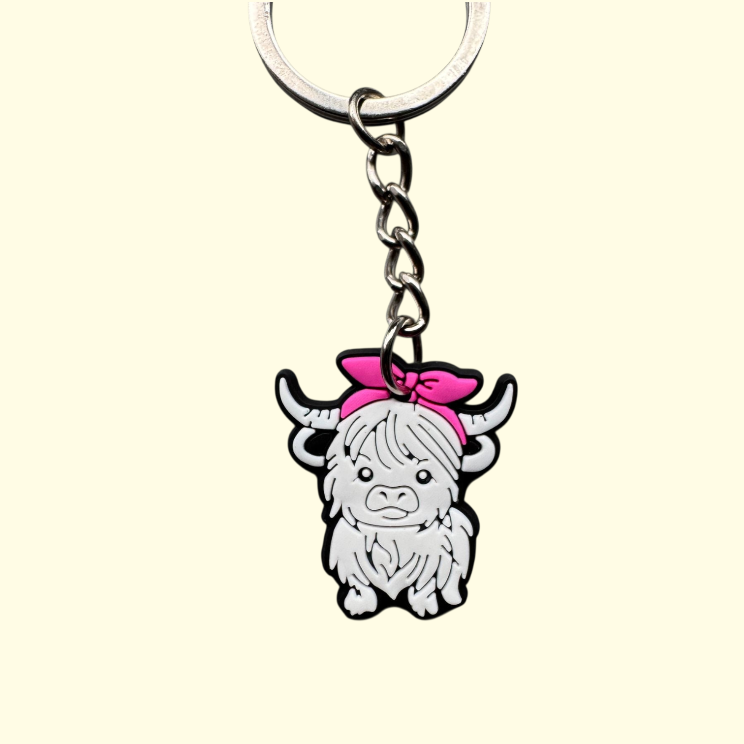 Highland Cow White Bow Standing Keyring