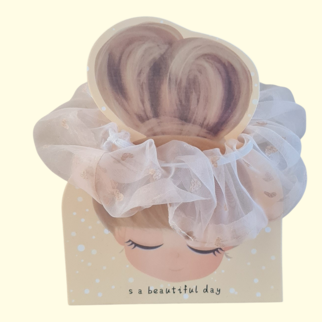 Puff Heart Cream Hair Scrunchie