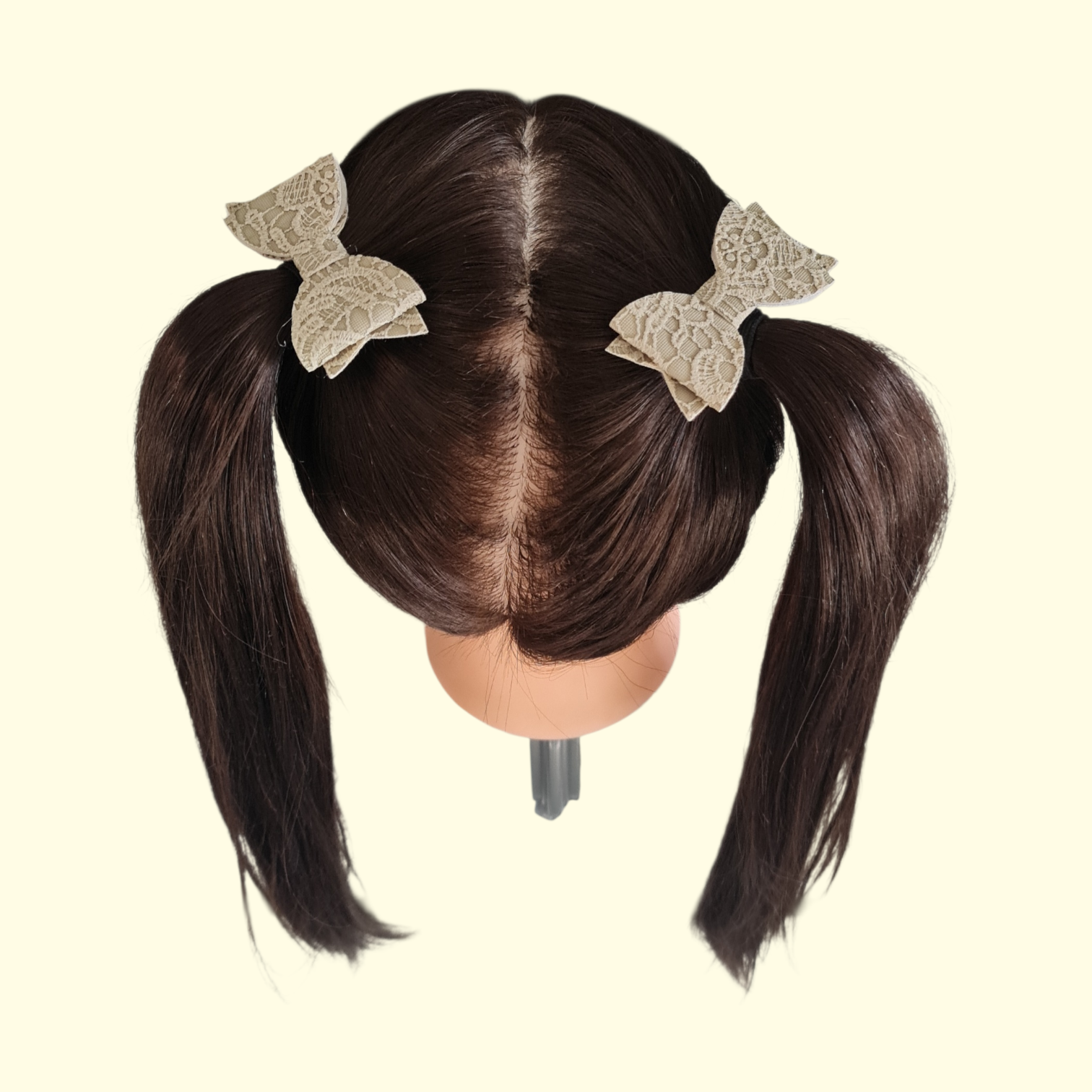 Lace Khaki Hair Bow x2