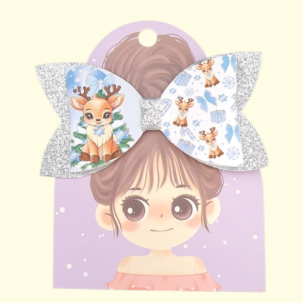 Blue Reindeer Standard Hair Bow