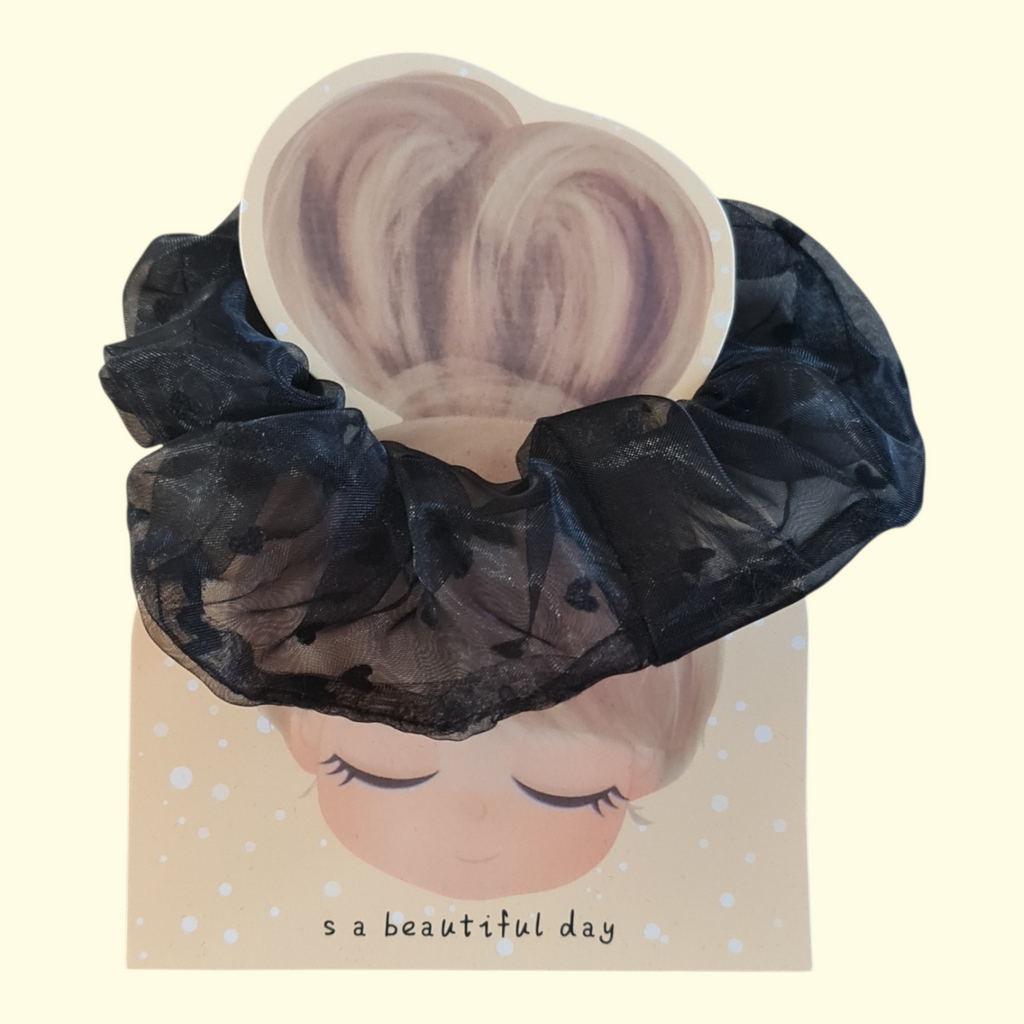 Puff Heart Black Hair Scrunchie
