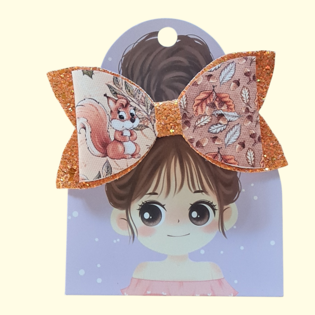 Autumn Squirrel Glitter Hair Bow