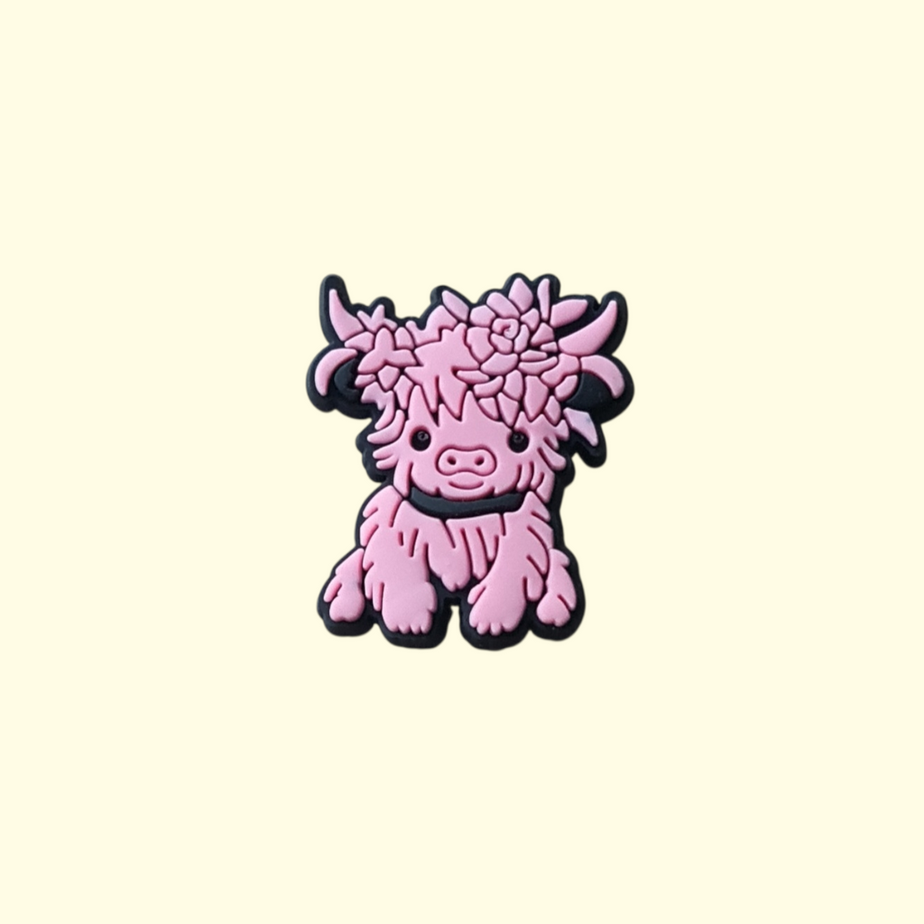 Highland Cows Pink Crocs Charms x4