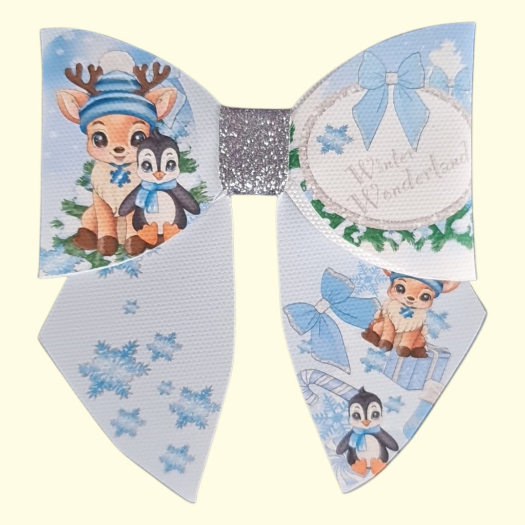 Blue Reindeer Sailor Hair Bow