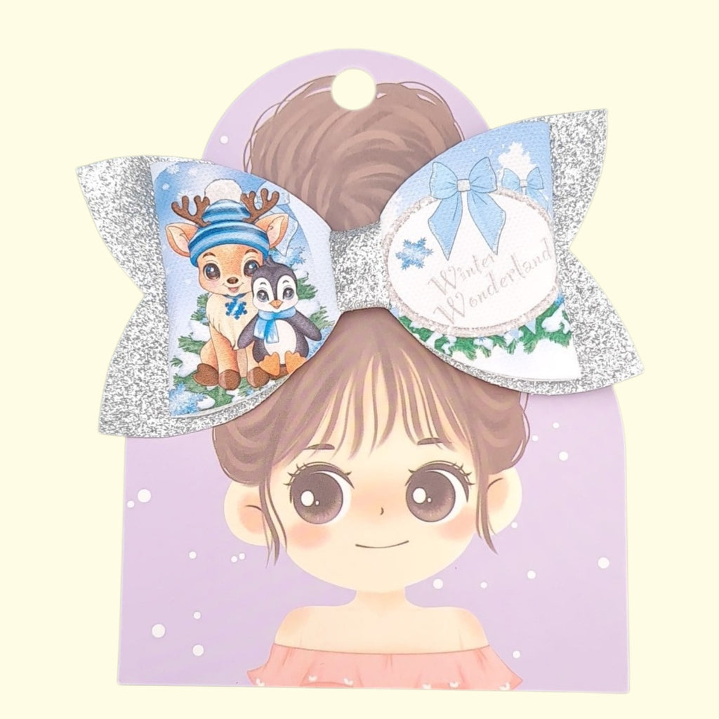 Blue Reindeer Standard Hair Bow