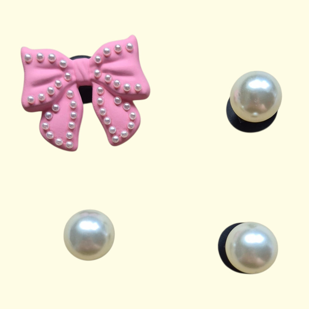 Pink Pearl Bow Bling Crocs Charms x4