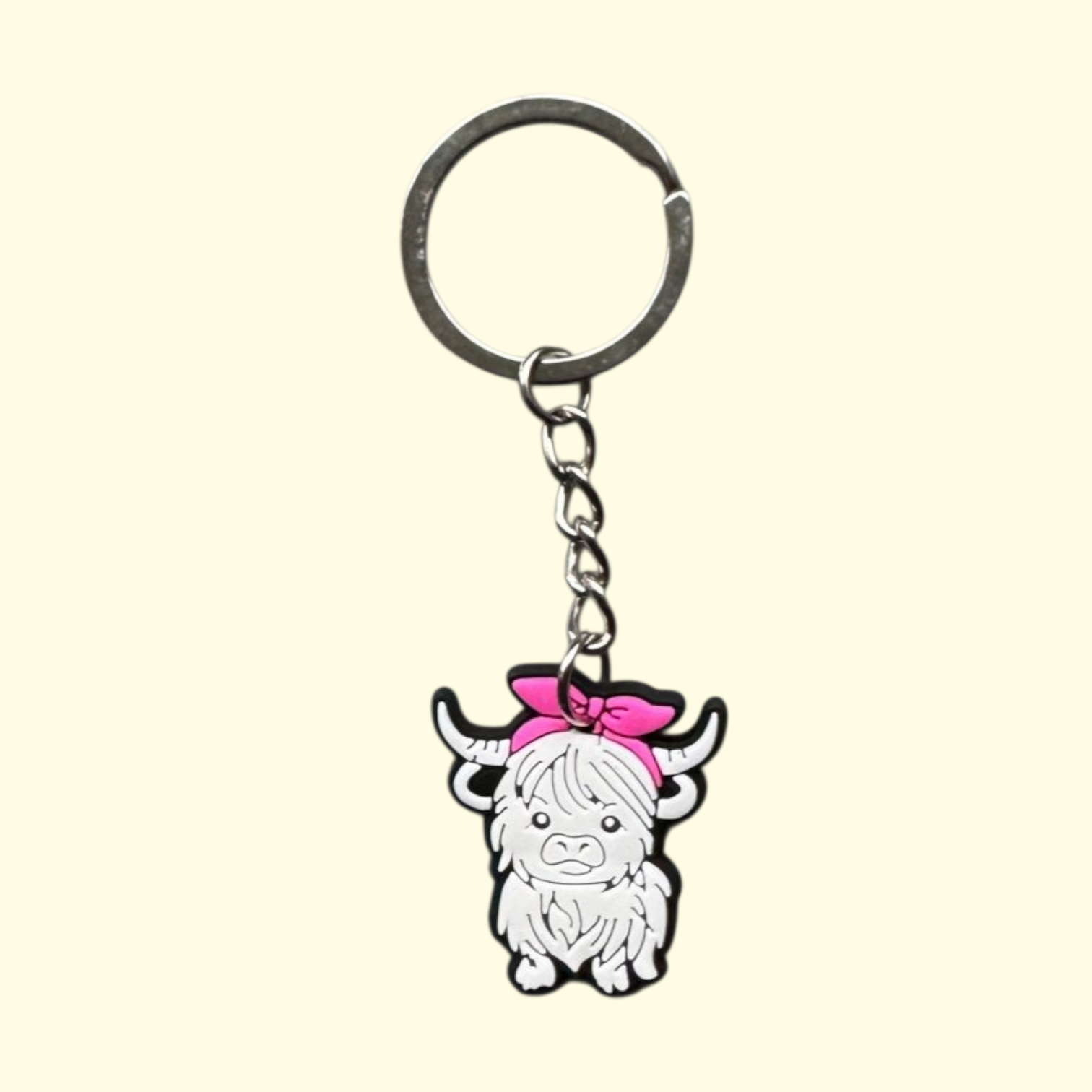 Highland Cow White Bow Standing Keyring