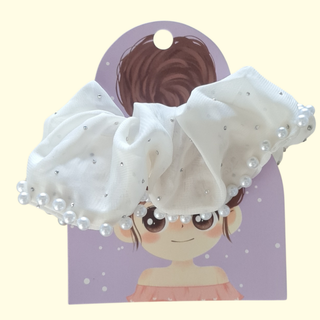 Puff Pearl White Hair Scrunchie