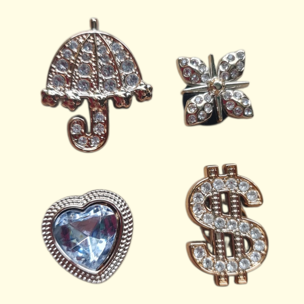 Gold Bling Umbrella Crocs Charms x4