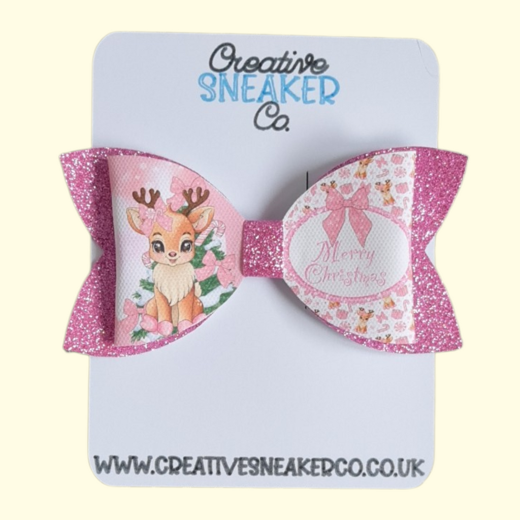 Pink Reindeer Standard Hair Bow