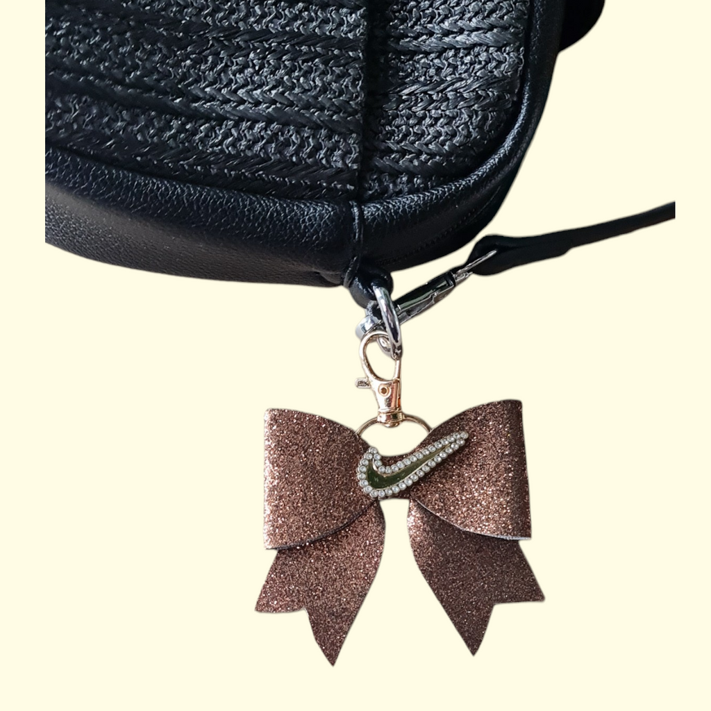 Brown Glitter Gold Swoosh Bag Charm