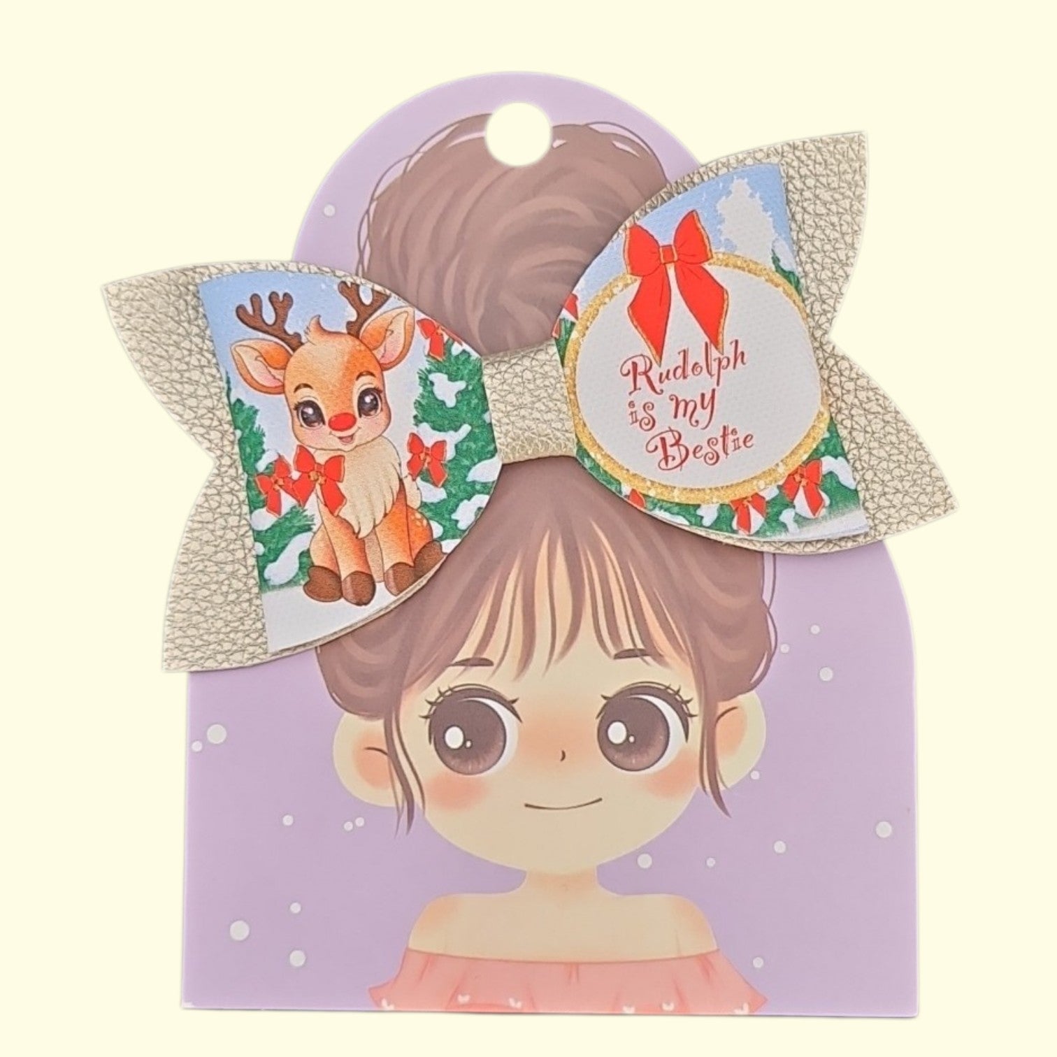 Gold Reindeer Rudolph Is My Bestie Standard Hair Bow