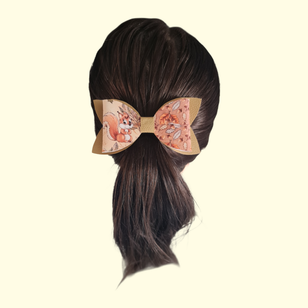 Autumn Squirrel Beige Hair Bow