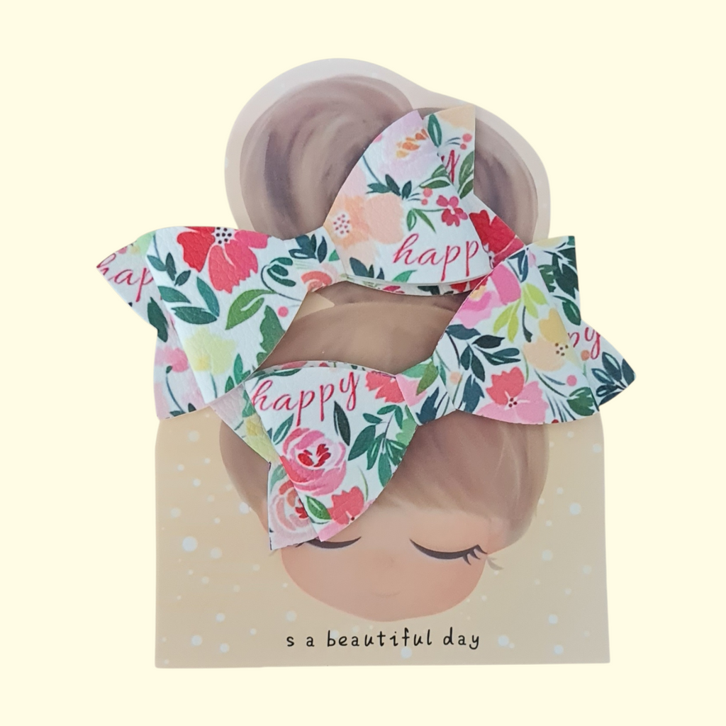 Floral Happy Hair Bow x2