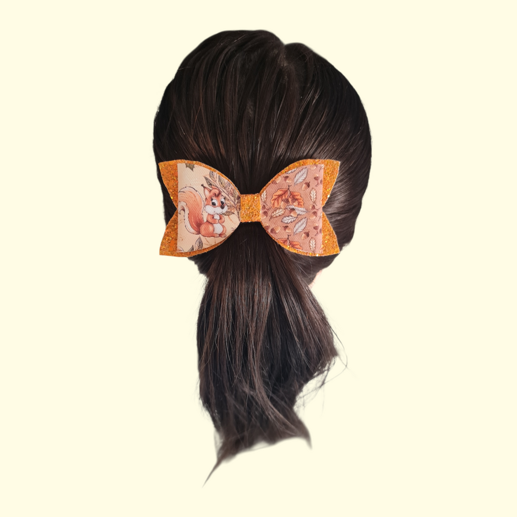 Autumn Squirrel Glitter Hair Bow