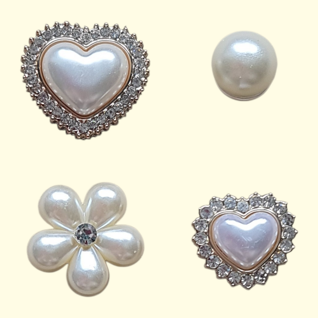 Gold Pearl Heart Crocs Charms x4