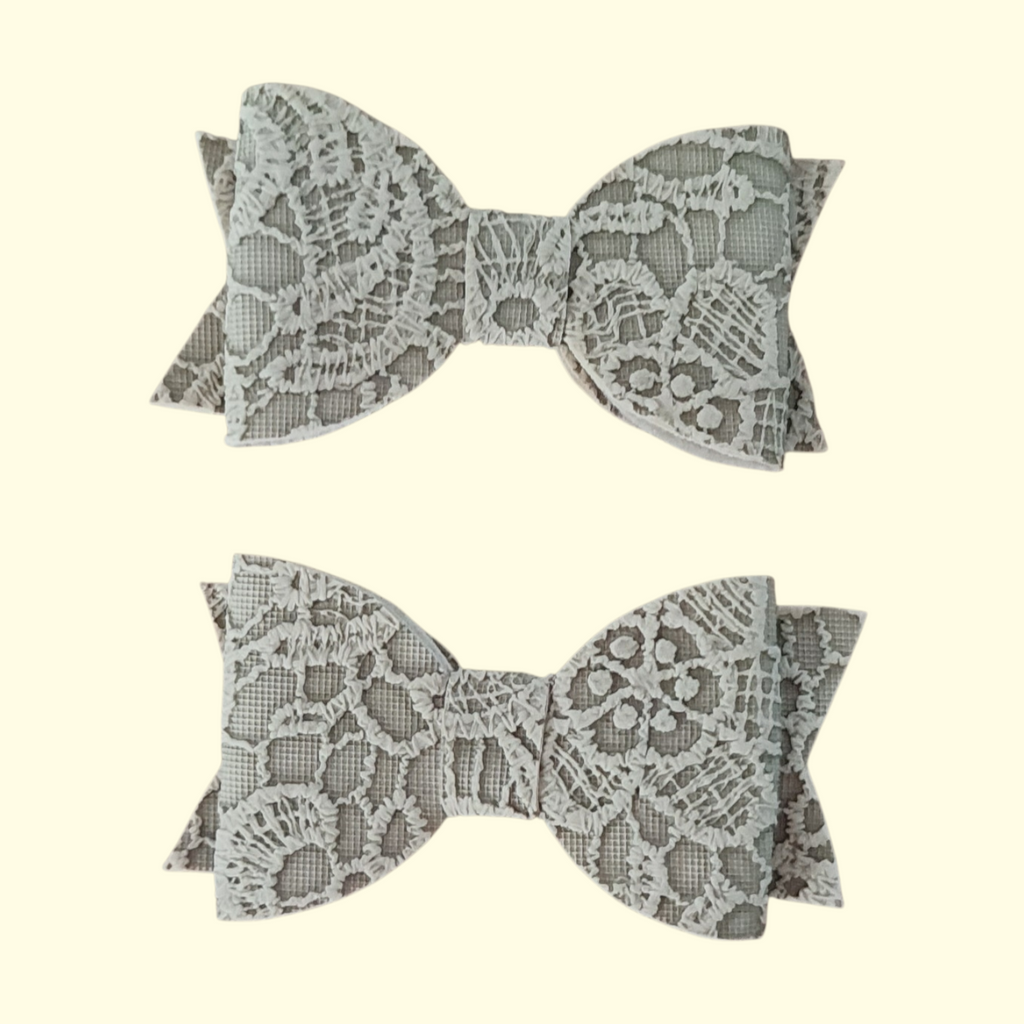 Lace Khaki Hair Bow x2