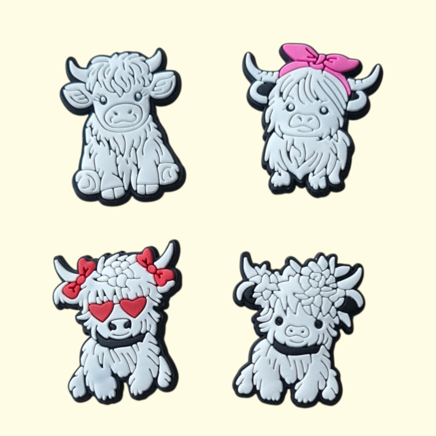 Highland Cows White Crocs Charms x4