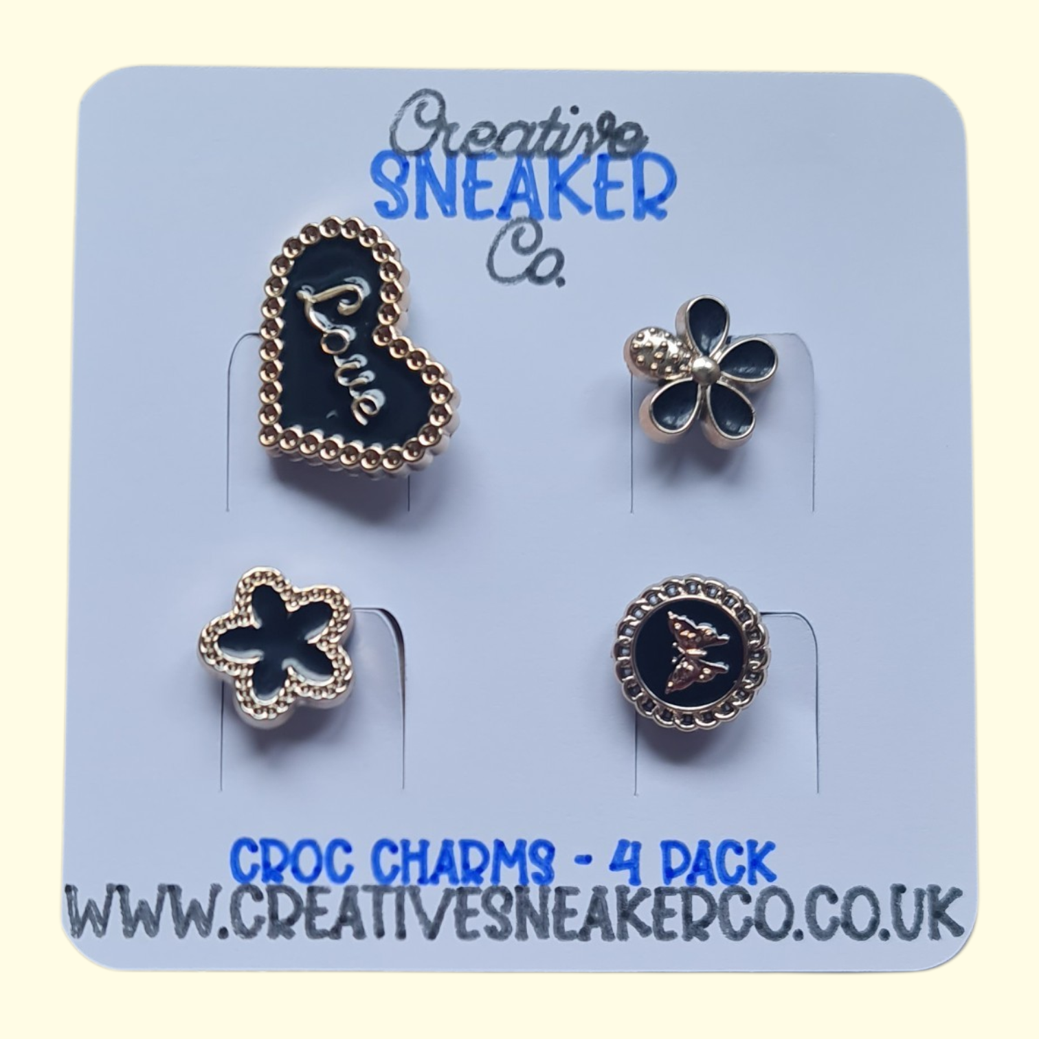Black Gold Love Bling Crocs Charms x4