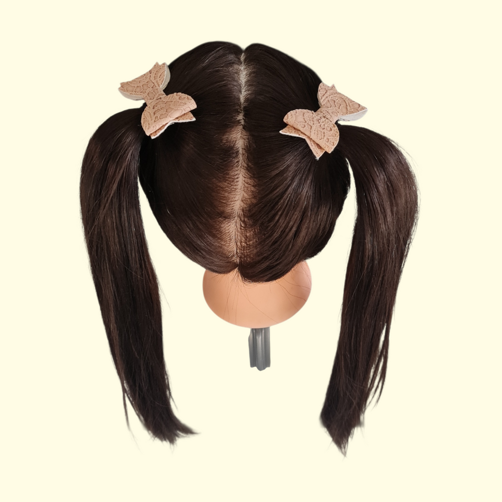 Lace Beige Hair Bow x2