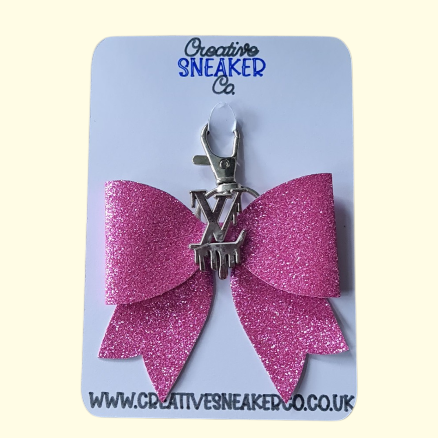 Pink Glitter Silver LV Drip Bag Charm