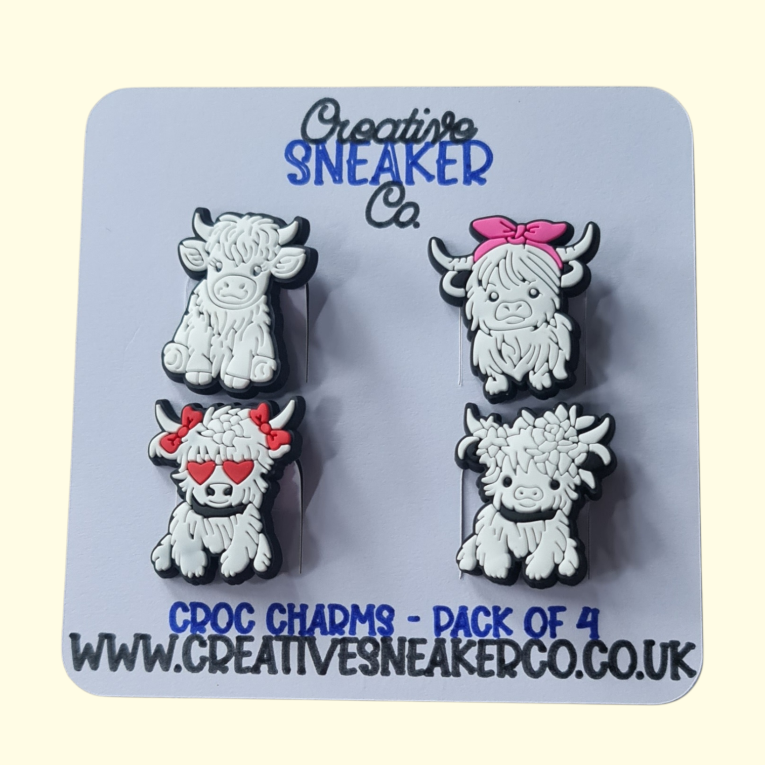Highland Cows White Crocs Charms x4