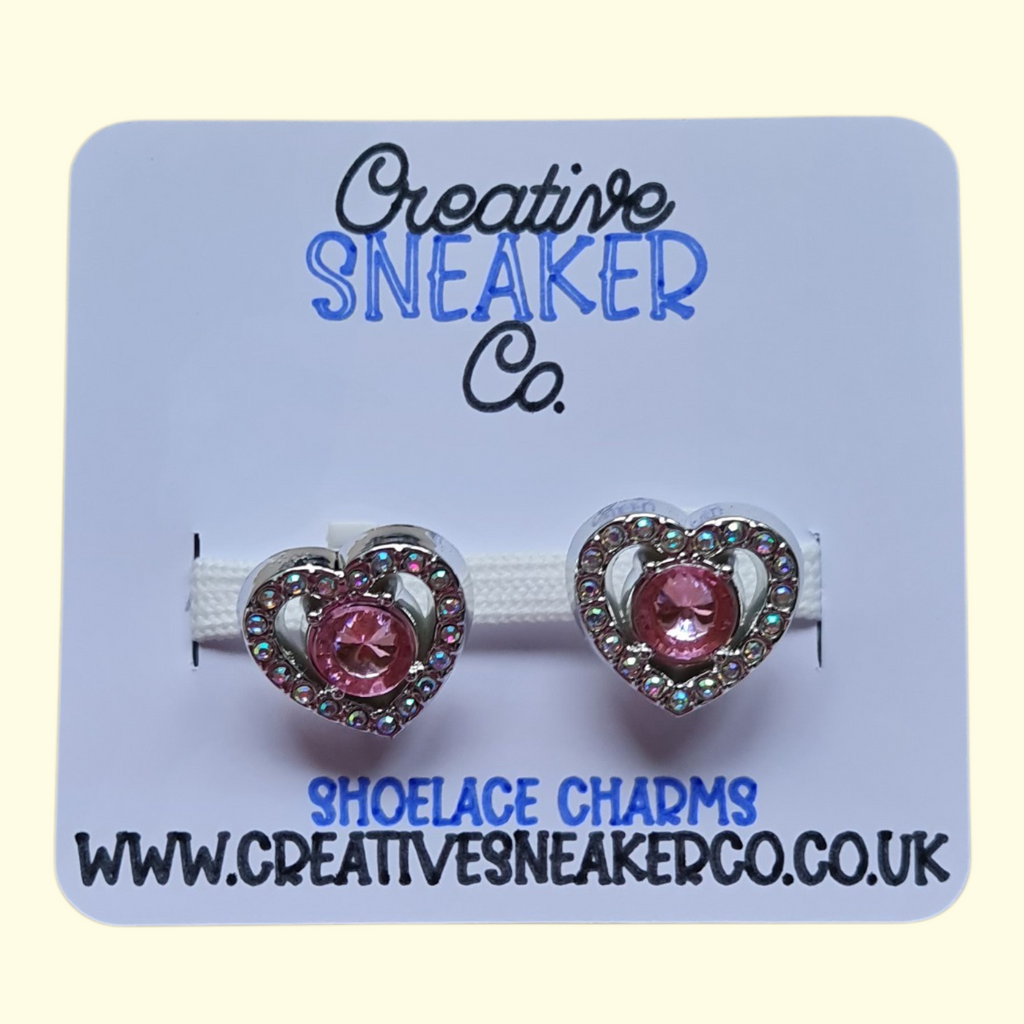 Silver Bling Pink Heart Shoelace Charms